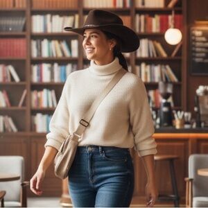 Women’s Wide-Brim Brown Fedora Hat - Classic Western Style